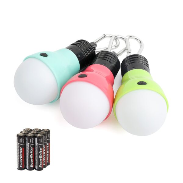 Illuminate your adventures with the EverBrite Camping Lights 3-Pack. With 3 lighting modes and a creative hook design, these portable LED bulbs are perfect for camping, backpacking, emergencies, and more. Each light comes in an assorted color and is lightweight for easy transport. Let the fun begin with EverBrite!