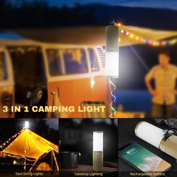 Enhance your outdoor experience with this versatile Camping Lantern! Enjoy 4 lighting modes, 5 ambient modes, and a 3-in-1 design for all your camping needs. IPX4 waterproof and easy to hang or place, perfect for any outdoor setting.