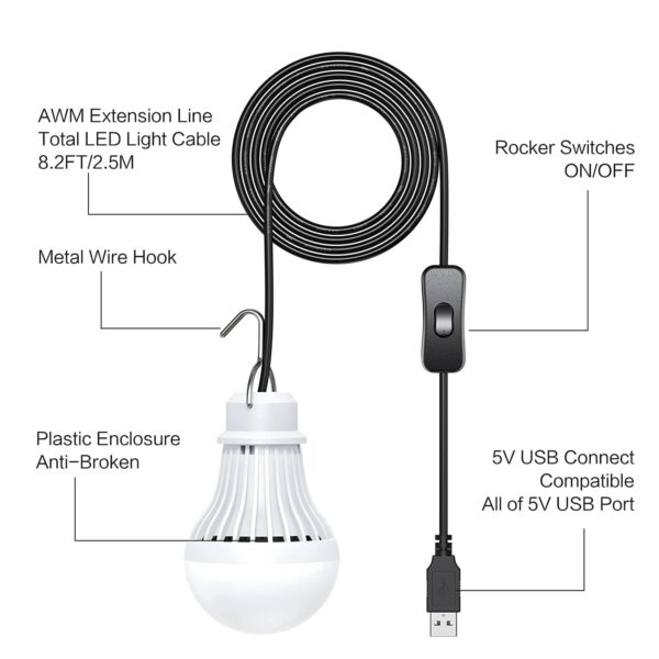 Satisfy your emergency needs with this 5W USB LED light. Ideal for home reading, camping, parties, and power outages. Durable, water-resistant, with a long life of 35000+ hours.