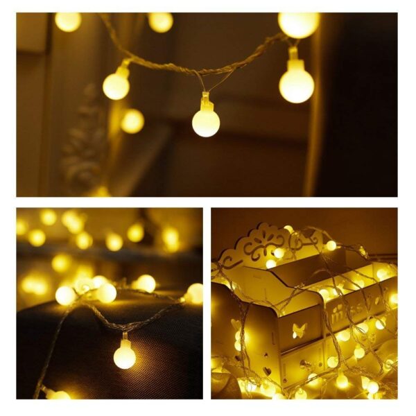 Enhance your indoor and outdoor ambiance with ZOUTOG Battery Operated String Lights. This 33ft string features 100 warm white LED lights on a durable wire, perfect for dark corners or tree decoration. With a remote control for easy operation, adjust brightness and choose from 8 flashing modes. The water-resistant design allows for versatile use, creating a warm and romantic atmosphere in your garden, yard, or any space you desire. Trust in ZOUTOG for energy-efficient and long-lasting LED lights, backed by a one-year guarantee.