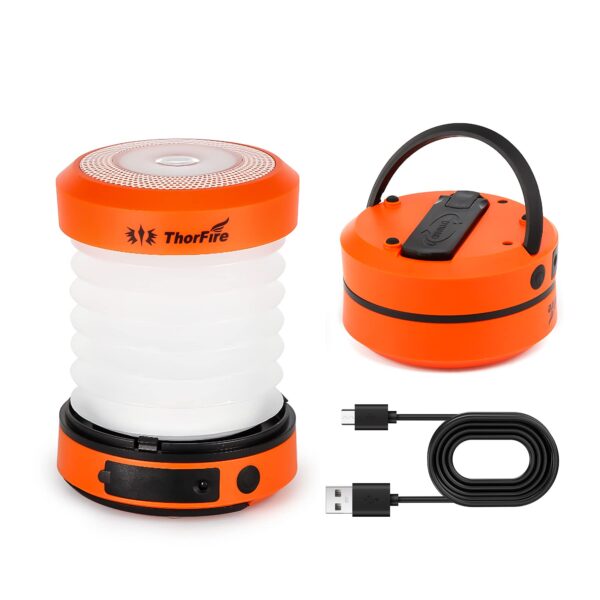 Portable and versatile ThorFire LED camping lantern that doubles as a powerful mini flashlight. Compact, lightweight, with hand crank and USB rechargeable features. Ideal for camping, hiking, and emergencies.