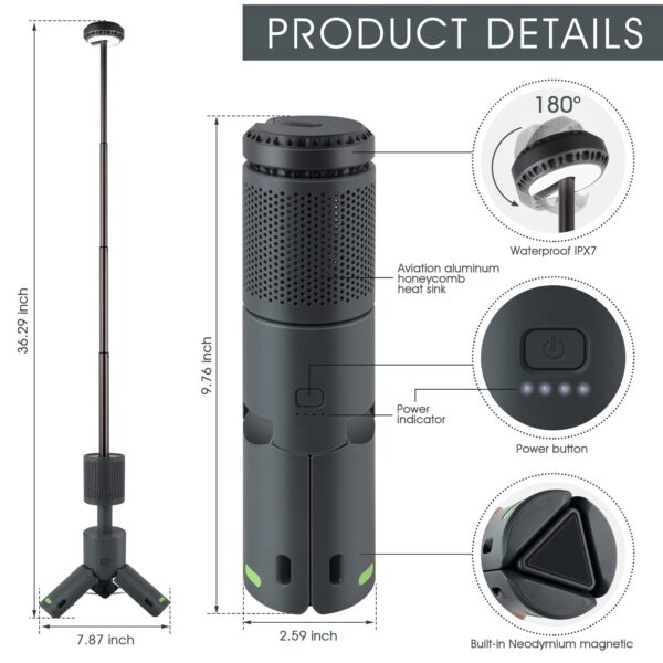 Illuminate your adventures with the BYSOU Camping Light. Telescopic, collapsible, and magnetic, this light is perfect for camping, hiking, and more. Enjoy adjustable brightness, long-lasting battery life, and easy operation.