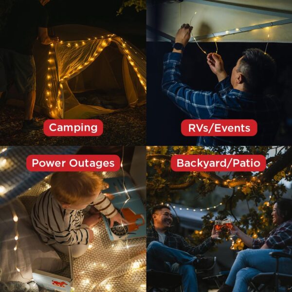 Illuminate your outdoor adventures with the LuminAID Solar String Light. This versatile 32 ft string light features various lighting modes, including flashing, area, and candle flicker. With USB and solar power options, it can recharge in sunlight or via USB in just a few hours. The built-in phone charger ensures you stay connected on the go.