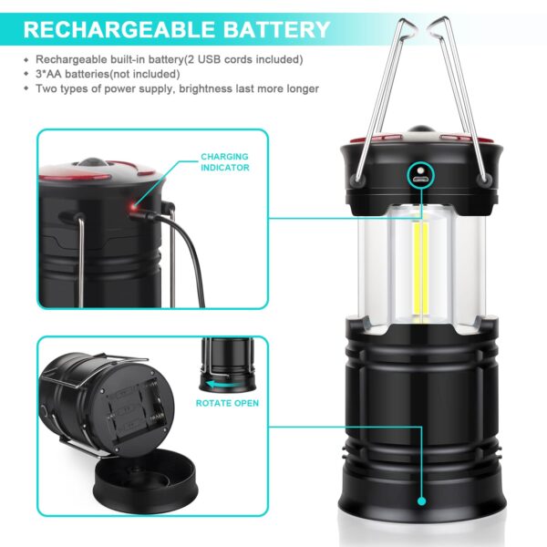 Illuminate your adventures with these 2 Pack Camping Lanterns! Rechargeable & long-lasting with 4 lighting modes for camping, hiking, emergencies. Durable, water-resistant, and versatile design. Includes USB charging cable for convenience.