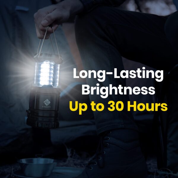 Illuminate your camping adventures with the Etekcity Lantern. With 30 bright LED bulbs and 140 lumens, this lantern provides 360° lighting to tackle emergencies like storms and power outages. Powered by 3 AA batteries, it offers up to 50 hours of bright light. Compact, lightweight, and water-resistant, it's a must-have for camping, hiking, and home emergencies.