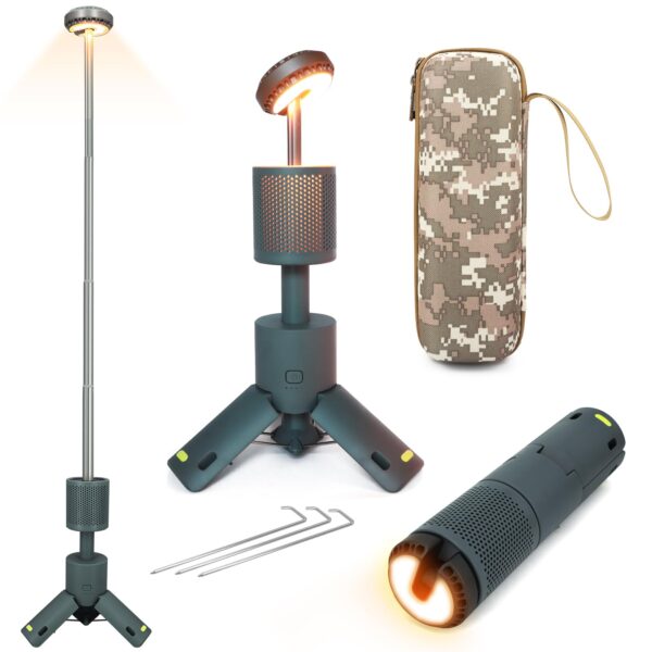 Illuminate your outdoor adventures with this Telescopic Camping Lantern. 10000mAh rechargeable battery offers up to 40 hours of light and doubles as a power bank. Adjust brightness, color temperature, and enjoy the SOS mode. IPX7 waterproof and magnetic base for convenience.