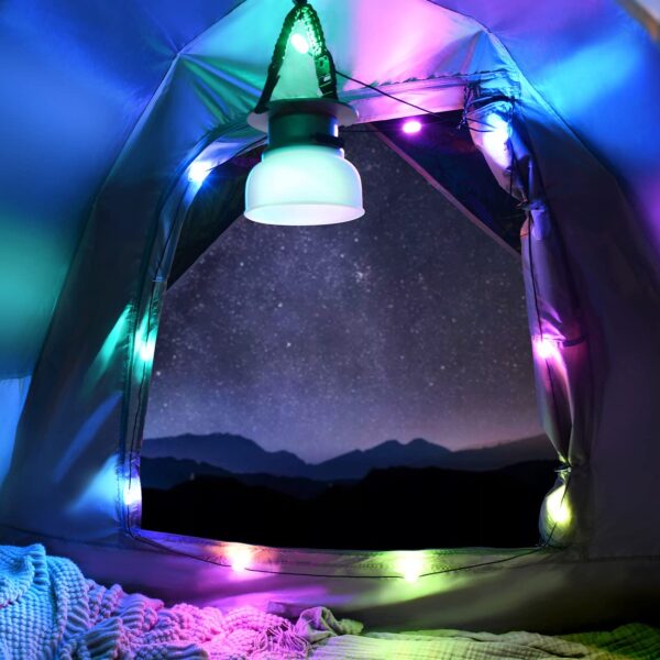 Illuminate your outdoor space with Color Solar String Lights featuring 3 color modes and a camping lantern with 3 brightness levels. This versatile set is perfect for decorating your patio, garden, or party. With a built-in rechargeable battery and multiple charging options, including solar and USB, these lights also double as a power bank for your devices. Portable and easy to hang, they are ideal for camping and outdoor adventures. Backed by a lifetime replacement guarantee, these lights offer both functionality and style.