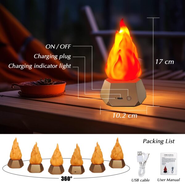 Illuminate your space with the mesmerizing Flame Night Light featuring gorgeous dancing flames. This 1200mAh rechargeable lamp is perfect for adding warmth and charm to any occasion. Ideal for bedrooms, parties, Christmas, and camping.