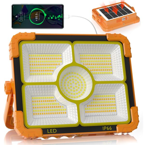 Illuminate your outdoor tasks with the TECHMUR Big LED Solar Work Light. With 466 high-quality LEDs offering 10000LM brightness, it features 5 adjustable modes for versatile use. Rechargeable via USB or solar panel, this portable light also functions as a power bank. Durable and waterproof, it's perfect for emergencies, repairs, and camping.