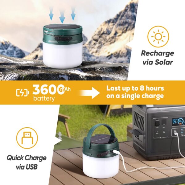 Illuminate your camping experience with this 2-in-1 Camping Lantern and String Lights combo. Enjoy 8-10 hours of lighting from the solar or USB charge. Hang the 33ft string lights for a cozy atmosphere. Choose from 8 lighting modes and 3 brightness levels for versatile use. Compact, durable, and backed by a 1-year warranty.