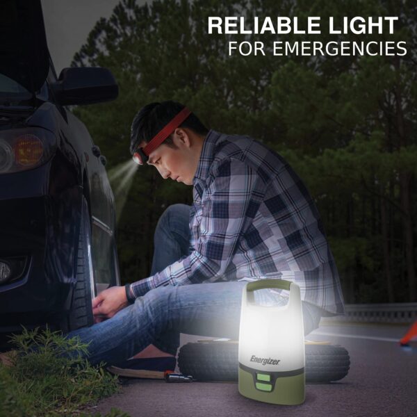 Illuminate your adventures with the Energizer Vision LED Camping Lantern. This rechargeable lantern offers 1000 lumens of brightness with 360-degree lighting for hands-free area illumination. Perfect for indoor or outdoor use, it features a USB port for charging devices. The lantern is IPX4 water-resistant and impact-resistant, ensuring reliable performance in any situation.