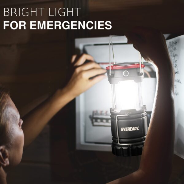 Illuminate any space with the Eveready Collapsible Camping LED Lantern. Versatile and durable, it provides 360° of bright area light or turns into a flashlight for focused illumination. With 4 light modes, including red night vision and flashing SOS, this lantern is perfect for indoor and outdoor use. Stay prepared with the Eveready Collapsible Camping LED Lantern.