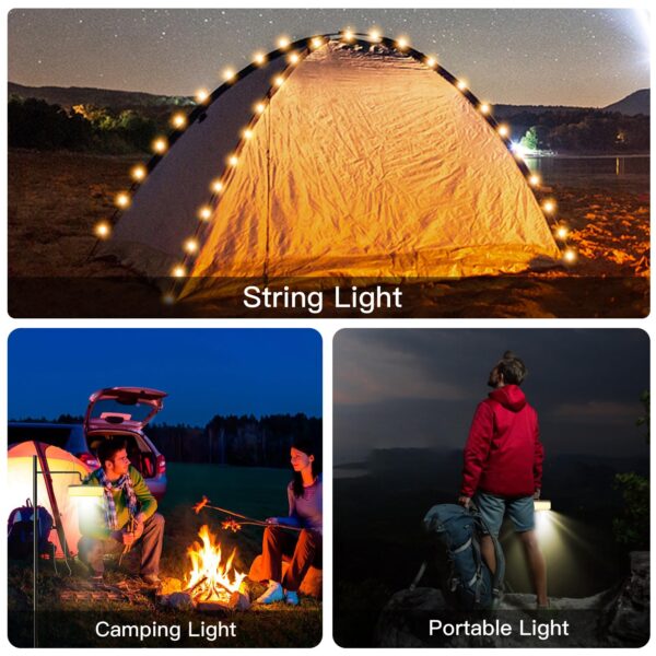 Enhance your outdoor experience with the 33Ft Camping Lights String! This versatile 2-in-1 LED light serves as both a camping essential and a decorative string light. With 12 modes to choose from, including stable, flashing, and breathing modes, you can customize your lighting experience. Lightweight and portable, this rechargeable light is perfect for camping, hiking, and parties. Gift it to your loved ones for birthdays, holidays, or special occasions.