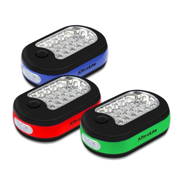 Illuminate your workspace with ease using the AlltroLite 3-Pack LED Work Light. This cost-efficient solution offers vibrant blue, red, and green options with a lifespan of over 100,000 hours. The convenient push-button design and versatile features make it perfect for various tasks.