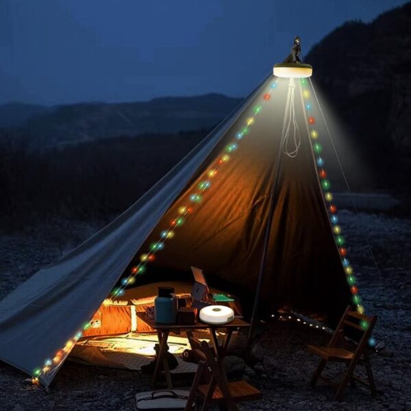 Elevate your camping experience with Ochomasun's 2-in-1 camping light! Enjoy 8 lighting modes including RGB colorful & warm white light. USB rechargeable with long battery life, portable, durable, and versatile for indoor and outdoor use.