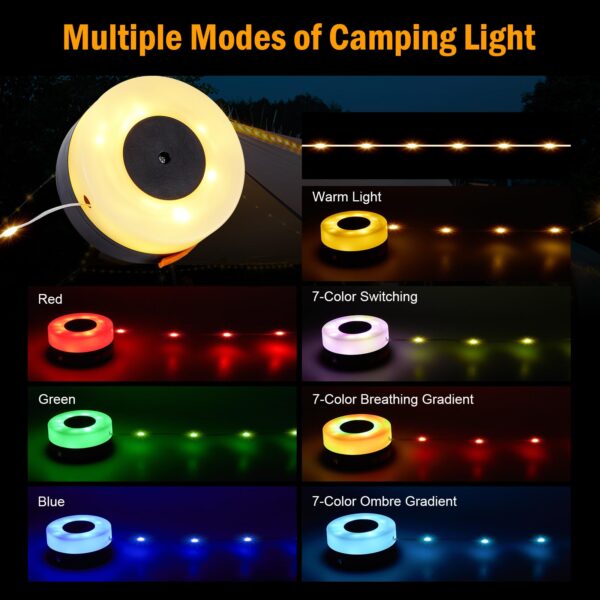 Enhance your outdoor experience with these versatile Camping String Lights. Perfect for camping, emergencies, parties, and more. With 8 lighting modes and a long-lasting battery, illuminate your adventures effortlessly.