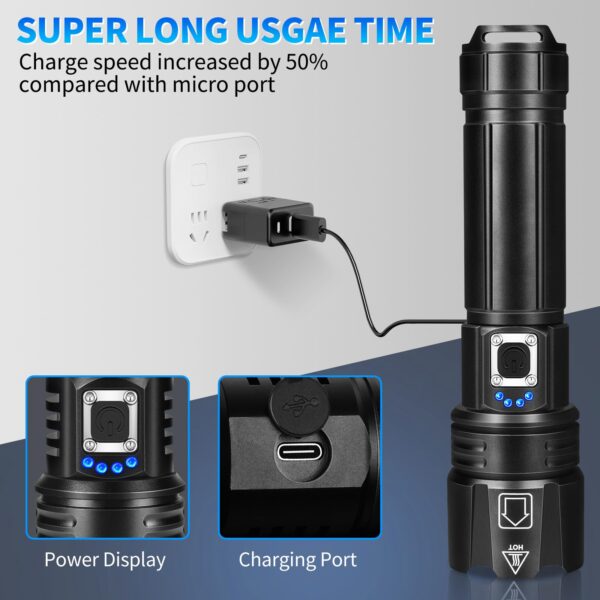 Illuminate the darkest environments with the Rechargeable Flashlight from Sigoobal. With 900000 lumens of intense brightness and a beam distance of over 3280 feet, this flashlight offers reliable light in any situation. Enjoy up to 12 hours of continuous runtime on a single charge and choose from 5 lighting modes for versatile illumination. The USB fast charging feature ensures quick recharging, while the durable and portable design makes it perfect for outdoor adventures. Stay prepared with this waterproof and sturdy flashlight backed by a two-year warranty.