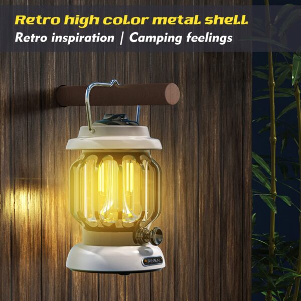 Illuminate your outdoor adventures with the LED Camping Lantern. Featuring warm brightness with dimmable LED options, this rechargeable retro metal camp light is perfect for camping, hiking, or power outages. Enjoy the dual lighting modes and adjustable brightness for a personalized experience. Stay prepared with its portable and waterproof design.