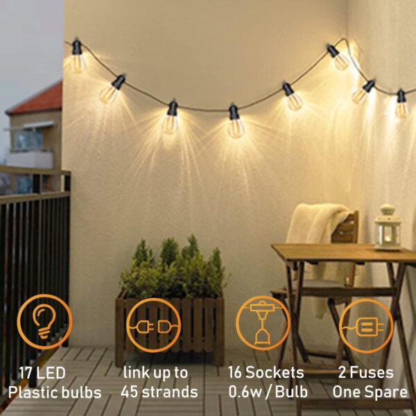 Create a cozy ambiance with GOOTHY 48FT LED Outdoor String Lights. Perfect for weddings, reunions, and holiday decorations. Dimmable feature for customizable brightness. Energy-efficient and weatherproof for long-lasting use.