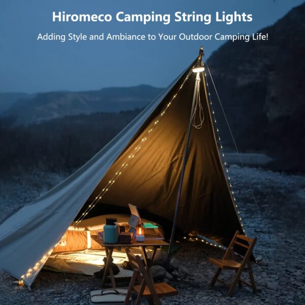 Illuminate your outdoor adventures with Hiromeco 32.8ft Camping Lights String! Featuring multiple lighting modes, quick recovery, and waterproof design, this portable light is perfect for camping, yard, and hiking.