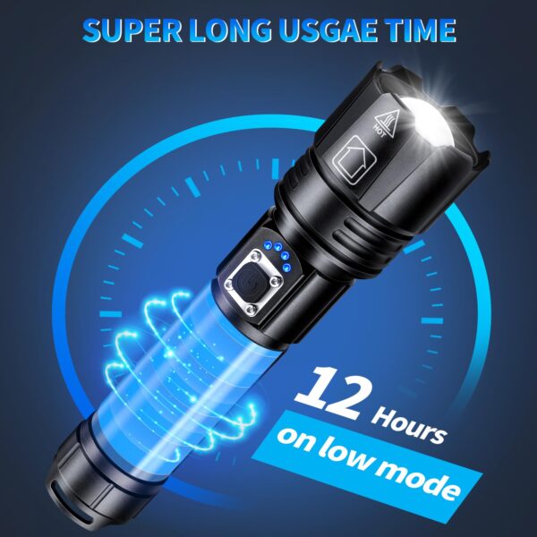 Illuminate the darkest environments with the Rechargeable Flashlight from Sigoobal. With 900000 lumens of intense brightness and a beam distance of over 3280 feet, this flashlight offers reliable light in any situation. Enjoy up to 12 hours of continuous runtime on a single charge and choose from 5 lighting modes for versatile illumination. The USB fast charging feature ensures quick recharging, while the durable and portable design makes it perfect for outdoor adventures. Stay prepared with this waterproof and sturdy flashlight backed by a two-year warranty.