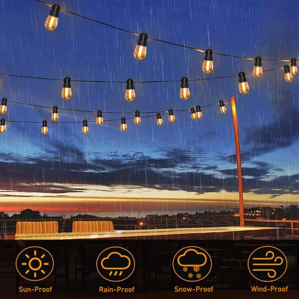 Create a cozy ambiance with GOOTHY 48FT LED Outdoor String Lights. Perfect for weddings, reunions, and holiday decorations. Dimmable feature for customizable brightness. Energy-efficient and weatherproof for long-lasting use.