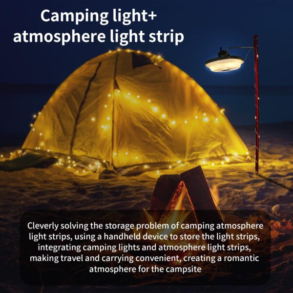 Illuminate your campsite with these versatile 2-in-1 USB Rechargeable Camping String Lights. Enjoy 5 lighting modes, including steady, flashing, and breathing effects. Made of durable materials, waterproof, and portable, perfect for camping, backyard, or tent use.