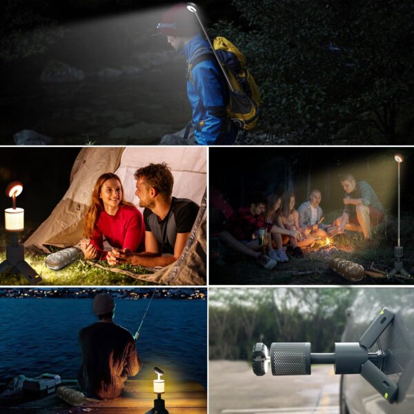 Illuminate your outdoor adventures with this Telescopic Camping Lantern. 10000mAh rechargeable battery offers up to 40 hours of light and doubles as a power bank. Adjust brightness, color temperature, and enjoy the SOS mode. IPX7 waterproof and magnetic base for convenience.