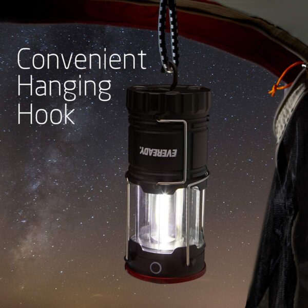 Illuminate any space with the Eveready Collapsible Camping LED Lantern. Versatile and durable, it provides 360° of bright area light or turns into a flashlight for focused illumination. With 4 light modes, including red night vision and flashing SOS, this lantern is perfect for indoor and outdoor use. Stay prepared with the Eveready Collapsible Camping LED Lantern.