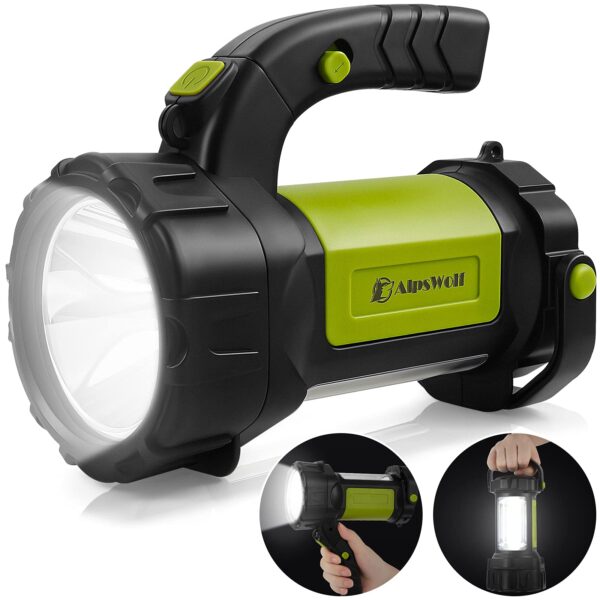 Versatile 4-in-1 camping lantern with 800LM brightness, 1,640 ft range. Rechargeable battery lasts up to 12 hours. Lightweight, portable design. Ideal for outdoor activities and emergencies.