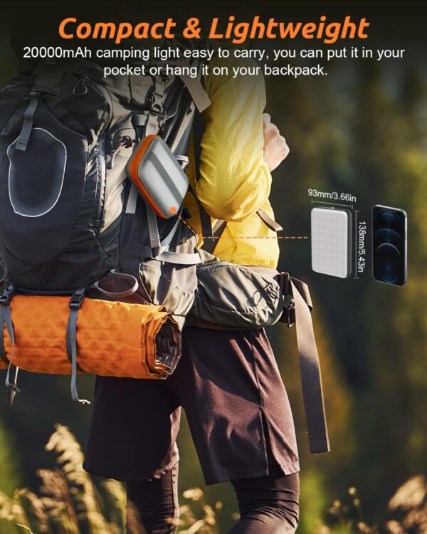 Illuminate your adventures with the Eventek LED Camping Lantern. With 4000LM brightness and 5 light modes, it lasts up to 144 hours. This rechargeable lantern also doubles as a 20000mAh power bank, perfect for emergencies or outdoor activities. Stay safe and prepared with this portable and waterproof tent light.