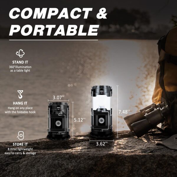 Illuminate your adventures with the 4-Pack Solar Camping Lantern by DIBMS. This versatile 2-in-1 lantern/flashlight combo features ultra-bright LED chips providing 360-degree illumination. With solar and USB charging options, it's ideal for camping, emergencies, and more.