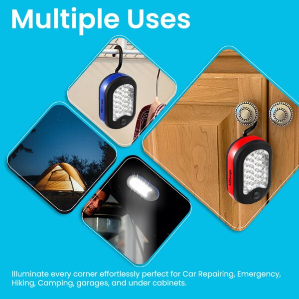 Illuminate your workspace with ease using the AlltroLite 3-Pack LED Work Light. This cost-efficient solution offers vibrant blue, red, and green options with a lifespan of over 100,000 hours. The convenient push-button design and versatile features make it perfect for various tasks.