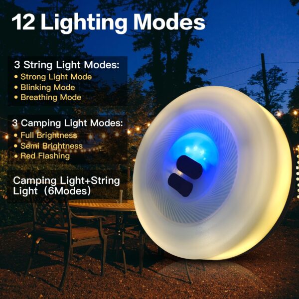 Enhance your outdoor experience with the 33Ft Camping Lights String! This versatile 2-in-1 LED light serves as both a camping essential and a decorative string light. With 12 modes to choose from, including stable, flashing, and breathing modes, you can customize your lighting experience. Lightweight and portable, this rechargeable light is perfect for camping, hiking, and parties. Gift it to your loved ones for birthdays, holidays, or special occasions.