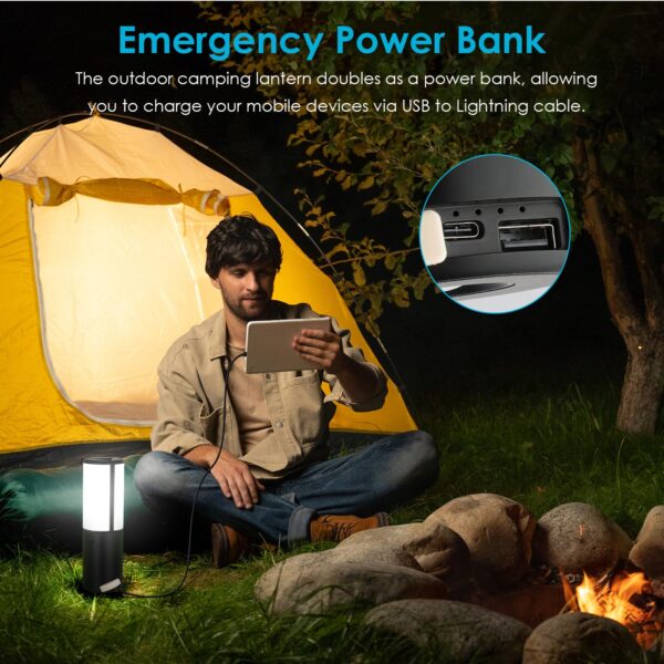 Illuminate your adventures with the versatile LED camping lantern. Offering 5 light modes and stepless dimming, it's perfect for emergencies, camping, or outdoor activities. Solar and USB-C charging, emergency power bank feature, and sturdy design make it a must-have for any outdoor enthusiast.