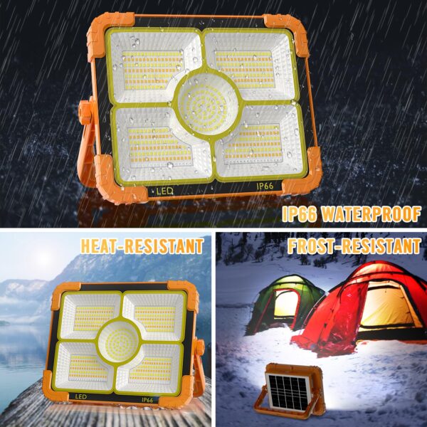 Illuminate your outdoor tasks with the TECHMUR Big LED Solar Work Light. With 466 high-quality LEDs offering 10000LM brightness, it features 5 adjustable modes for versatile use. Rechargeable via USB or solar panel, this portable light also functions as a power bank. Durable and waterproof, it's perfect for emergencies, repairs, and camping.