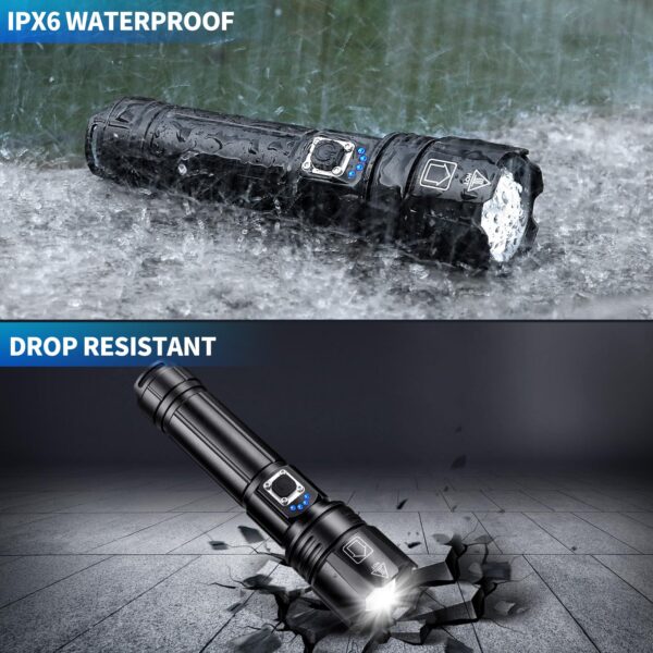 Illuminate the darkest environments with the Rechargeable Flashlight from Sigoobal. With 900000 lumens of intense brightness and a beam distance of over 3280 feet, this flashlight offers reliable light in any situation. Enjoy up to 12 hours of continuous runtime on a single charge and choose from 5 lighting modes for versatile illumination. The USB fast charging feature ensures quick recharging, while the durable and portable design makes it perfect for outdoor adventures. Stay prepared with this waterproof and sturdy flashlight backed by a two-year warranty.