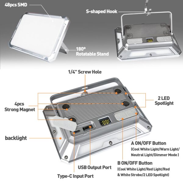 Illuminate your camping adventures with this rechargeable LED lantern. Choose from 3 color temperatures, enjoy 360° bright light, and charge your devices on-the-go.