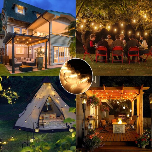 Create a cozy ambiance with GOOTHY 48FT LED Outdoor String Lights. Perfect for weddings, reunions, and holiday decorations. Dimmable feature for customizable brightness. Energy-efficient and weatherproof for long-lasting use.