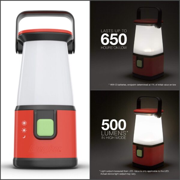 Illuminate your adventures with the Energizer LED Camping Lantern Flashlight. Providing up to 500 lumens of brightness, this durable and water-resistant lantern is perfect for camping, emergencies, or any outdoor activity. Choose from high, low, and night light modes for versatile lighting options.