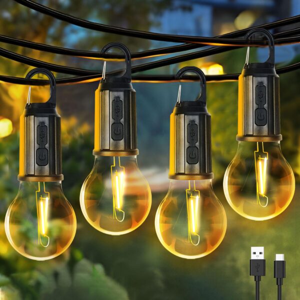 Illuminate your outdoor adventures with this vintage-inspired rechargeable camping light bulb. Featuring 3 light modes and USB/C charging for convenience, this compact and waterproof tent light is perfect for camping, hiking, and emergencies.