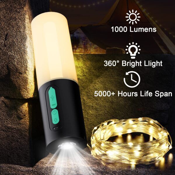 Illuminate your outdoor adventures with these innovative camping string lights. Enjoy 10-20 hours of bright, 360° light with 4 modes for versatile use. Rechargeable via USB with a 4000mAh power source. Lightweight, portable, and waterproof for any outdoor activity.