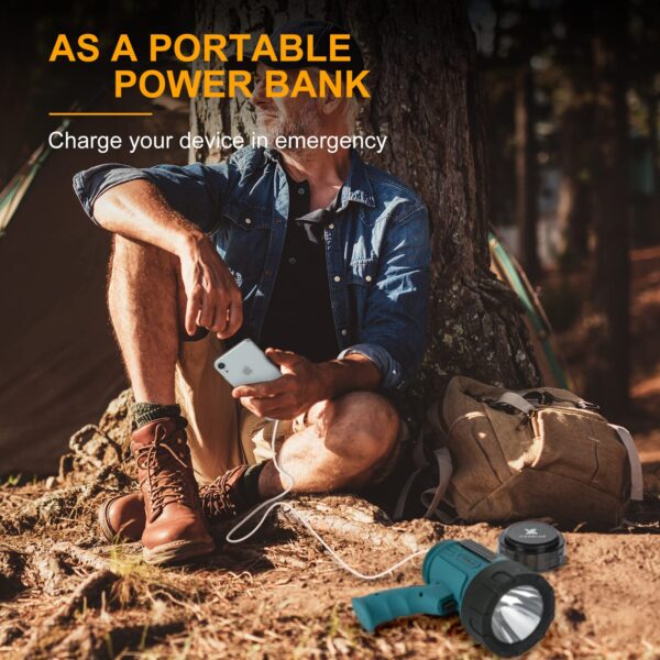 Illuminate your adventures with the YIERBLUE Rechargeable Spotlight Flashlight! Boasting 1000,000 lumens, IP67 waterproof rating, and a durable design, this spotlight is perfect for outdoor activities. Enjoy up to 9 hours of lighting, use it as a power bank, and benefit from fast charging technology. A versatile tool for work, camping, hunting, and more.