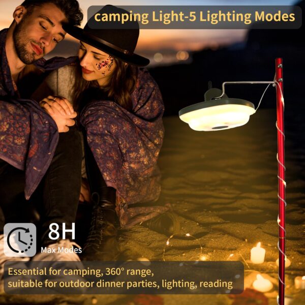 Illuminate your campsite with these versatile 2-in-1 USB Rechargeable Camping String Lights. Enjoy 5 lighting modes, including steady, flashing, and breathing effects. Made of durable materials, waterproof, and portable, perfect for camping, backyard, or tent use.