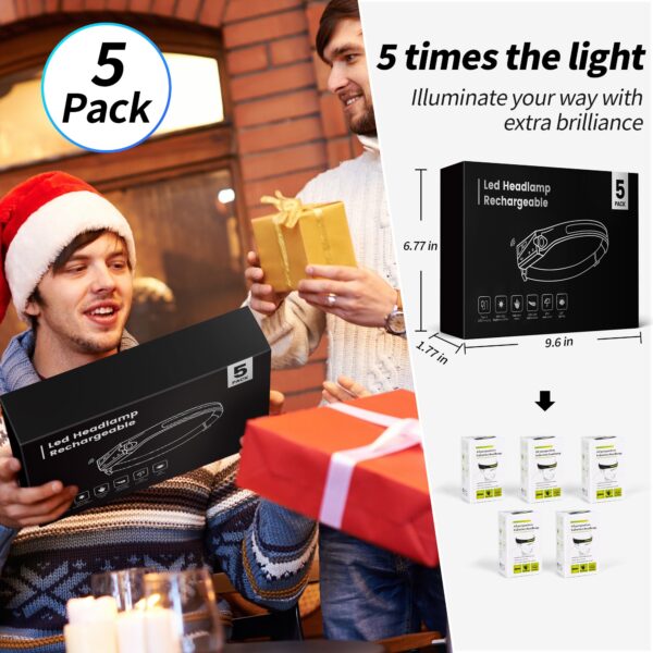 Enhance your outdoor adventures with ENERKIDI's 5-Pack LED Headlamp! Featuring 5 light modes, motion sensing technology, and a rechargeable design, this headlamp is perfect for hiking, camping, fishing, and more. Stay prepared and illuminated with this lightweight and adjustable headlamp that offers a wide beam for optimal visibility. A perfect gift for outdoor enthusiasts!