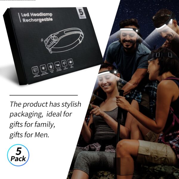 Enhance your outdoor adventures with ENERKIDI's 5-Pack LED Headlamp! Featuring 5 light modes, motion sensing technology, and a rechargeable design, this headlamp is perfect for hiking, camping, fishing, and more. Stay prepared and illuminated with this lightweight and adjustable headlamp that offers a wide beam for optimal visibility. A perfect gift for outdoor enthusiasts!