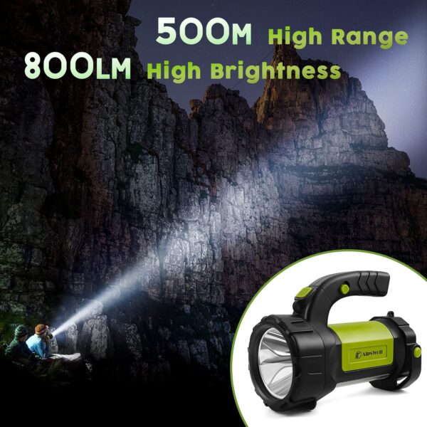 Versatile 4-in-1 camping lantern with 800LM brightness, 1,640 ft range. Rechargeable battery lasts up to 12 hours. Lightweight, portable design. Ideal for outdoor activities and emergencies.