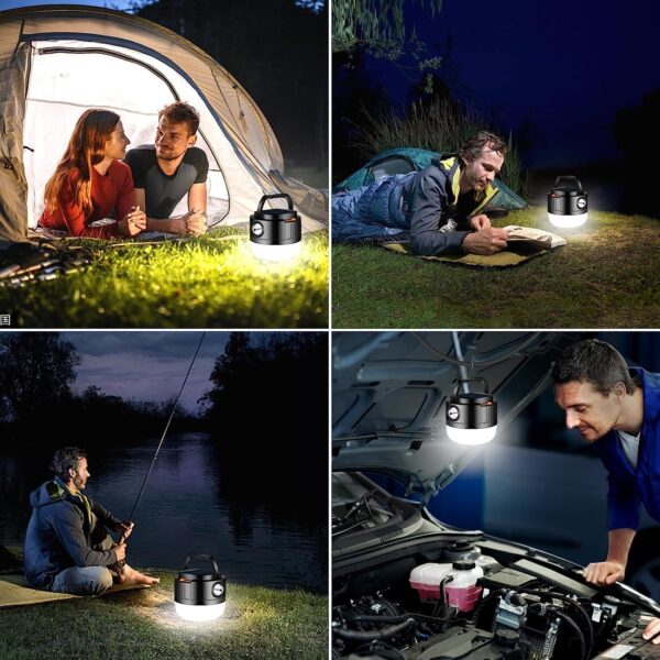 Illuminate your outdoor adventures with this rechargeable solar camping light. Featuring 2 lighting modes and a built-in power bank, it's perfect for camping, fishing, and power outages.