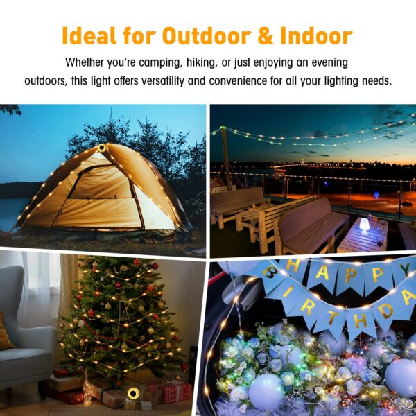 Enhance your outdoor experience with these versatile Camping String Lights. Perfect for camping, emergencies, parties, and more. With 8 lighting modes and a long-lasting battery, illuminate your adventures effortlessly.