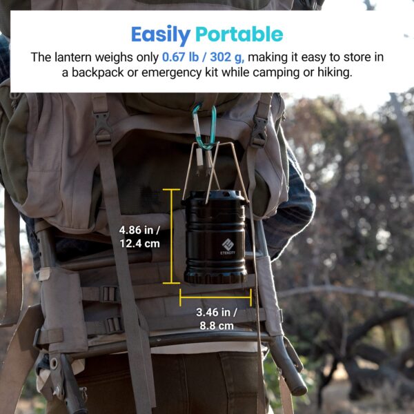 Illuminate your camping adventures with the Etekcity Lantern. With 30 bright LED bulbs and 140 lumens, this lantern provides 360° lighting to tackle emergencies like storms and power outages. Powered by 3 AA batteries, it offers up to 50 hours of bright light. Compact, lightweight, and water-resistant, it's a must-have for camping, hiking, and home emergencies.